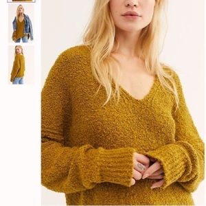 Free People Moss Green V-neck Sweater